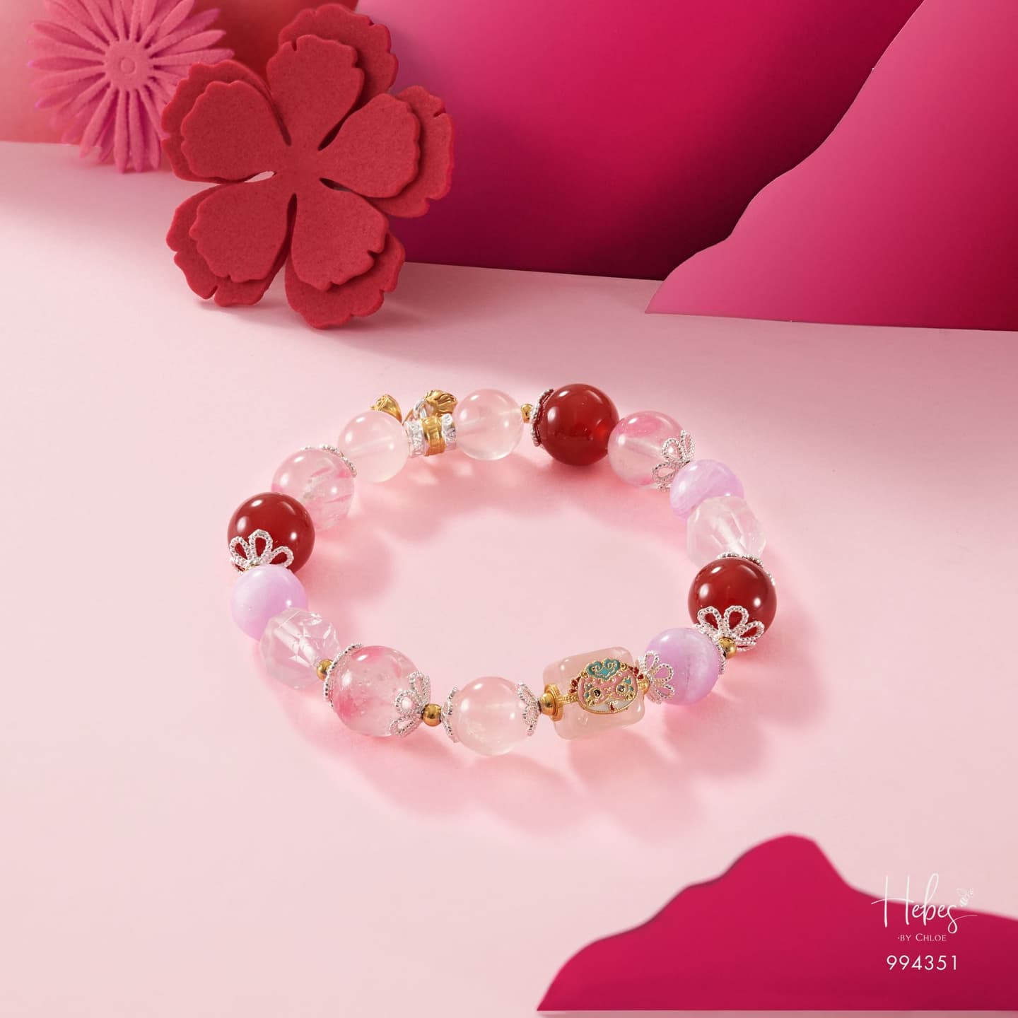 Maneki Rose Quartz Blossom Luck Bracelet 994351